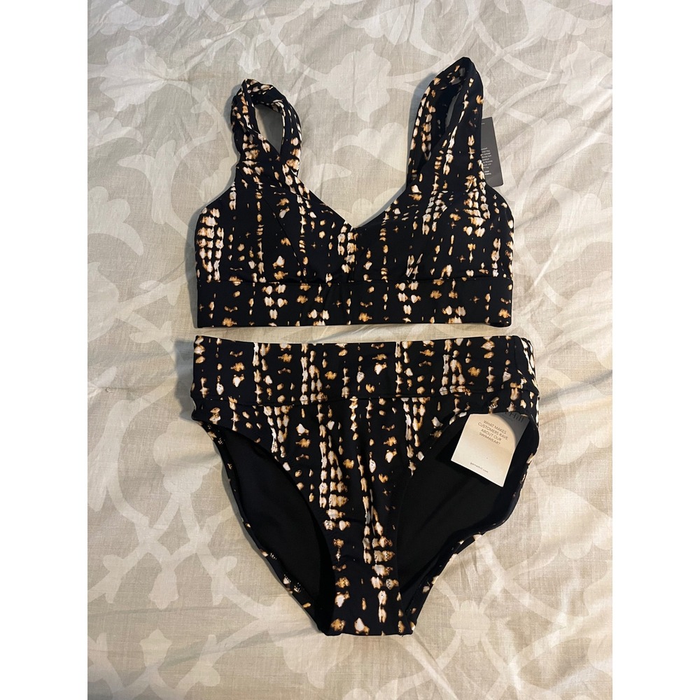 Garnet Hill Women Black Abstract Print High Waist Bikini Set Size 8 NWT